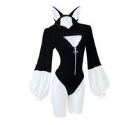 KORURACLUB Body de animal Kawaii para cosplay, disfraz sexy de zorro, disfraz de zorro, disfraz de zorro, lencería sexy de anime (blanco y negro, L-XL)