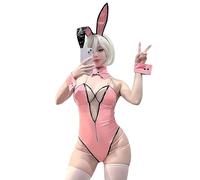 KORURACLUB Bunny Girl Cosplay Anime Bunny Bodysuit Halloween Cosplay Lencería para mujer Cosplay Eventos (Rosa L)