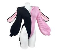 KORURACLUB Conjunto de 3 piezas de conejita sexy para cosplay lencería de cosplay para mujer disfraces de animales mono de conejita (Negro Y Rosa, L-2XL)