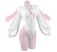 KORURACLUB Conjunto de 3 piezas de conejita sexy para cosplay lencería de cosplay para mujer disfraces de animales mono de conejita (Blanco, L-2XL)