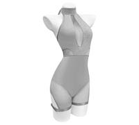 KORURACLUB Lingerie Sexy Nera Corsetto Body a Collo Alto Lingerie Bondage Bodies Costumi Erotici per Donna (Body a rete Grigio, L-XL)