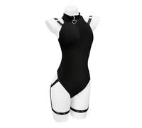 KORURACLUB Lingerie Sexy Nera Corsetto Body a Collo Alto Lingerie Bondage Bodies Costumi Erotici per Donna (Nero, XS-M)