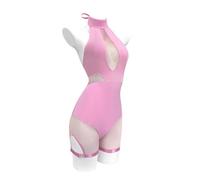 KORURACLUB Lingerie Sexy Nera Corsetto Body a Collo Alto Lingerie Bondage Bodies Costumi Erotici per Donna (Body a rete Rosa, L-XL)