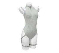 KORURACLUB Lingerie Sexy Nera Corsetto Body a Collo Alto Lingerie Bondage Bodies Costumi Erotici per Donna (Grigio, L-XL)