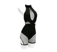 KORURACLUB Lingerie Sexy Nera Corsetto Body a Collo Alto Lingerie Bondage Bodies Costumi Erotici per Donna (Body a rete Nero, L-XL)