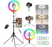 KOSCHEAL Aro de Luz con Trípode, Anillo de Luz 12" Ajustable de 1.8m y Modos de Color RGB,Regulable para Selfie, 2800-6500 Dimmable White, Tiktok, Youtube, Compatible con iPhone y Android