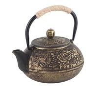 KOSDFOGE Cast Iron Teapot Durable Heat-Retaining Tea Pot for Home Kitchen Black Gold 900ml Capacity