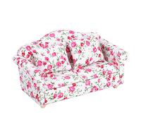 KOSDFOGE Dollhouse Accessories Flower Pattern Mini Furniture Double Sofa Toy for 1/12 Scale Dollhouse Mini Double Sofa Wood Cloth #1#2 13.5 * 6.3 * 6.6cm (Pequeño Grupo de Flores)
