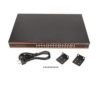 KOSDFOGE PoE Switch 100M 1000M Plug and Play 26 Puertos Switch PoE de Escritorio con 2 Puertos Gigabit Uplink Compatible con IEEE 802.3af/at Switch