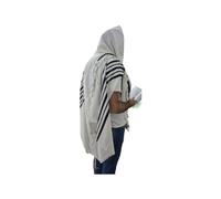 Kosher Tallit Talit - Chal de oración tradicional judía para hombre, 100 % lana a rayas, Negro / Blanco, 65 - (57/77 Inch)