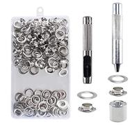 KOSHIFU 100 Piezas Ojales Metalicos 10mm Kit de Ojetes Metalicos Inoxidable Herramienta de Montaje de Arandela Ollaos Ojetes para Toldos Lona Cuero Cortinas Papel (2/5 Pulgada)