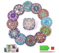 KOSHIFU 12 Piezas Kit de Posavasos Redondos de Vidrio de Pintura de Diamantes para Adultos Niños Principiantes 10 * 10cm, Manualidades, Arte, Mandalas, DIY