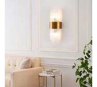 KOSILUM - Aplique art deco cristal metal dorado - Almeria - Luz blanca cálida para salón, dormitorio, cocina, pasillo - 2 x 25 W - E14 - IP20