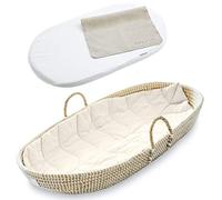 Kosiy BEBE BASK - Juego de cesta cambiadora para bebé, cesta de mesa cambiadora hecha a mano, forro de lino de hojas de lujo, almohadilla de bambú gruesa, suave e impermeable, cambiador de cuero