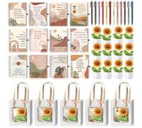 Kosiz 48 Pcs/12 Set Positive Affirmation Gift Set Gratitude Notebooks with Ballpoint Pens Motivational Encouragement Spiral Notepads Inspirational Crochet Sunflower Gifts for Women, Mother, Teacher