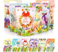 Kosiz 60 bolsas de regalo religiosas de Pascua con asas de plástico He Is Risen, bolsas de recuerdo de fiesta a granel para dulces, regalos de galletas, cristianos, escuela dominical, iglesia