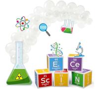 Kosiz Kit de 61 piezas de decoración de fiesta de ciencia, suministros de fiesta de cumpleaños de científico con cajas de recuerdos de ciencia de 12 pulgadas, laboratorio de química, letrero