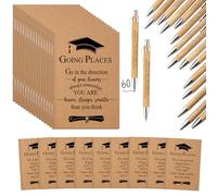 Kosiz Regalos de graduación, mini diario motivacional, bolígrafo de bambú inspirador, cuaderno de papel kraft retráctil de madera a granel para regalos universitarios de clase de 2026 (120 unidades
