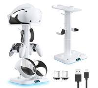 Kosker Base Carga para PSVR2, 9 Modos RGB Soporte Gafas PS5 VR2 y Soporte Mando, Magnética & Rápida Cargador Mando PSVR2, Almacenamiento PlayStation VR2 Accesorios y Conector Type-C, Sistemas Sega