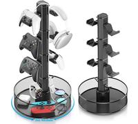 Kosker Soporte para Mando Mesa de Gran Capacidad con Cesta Giratoria, Universal Soporte Auriculares y Mando para PS5/PS4/Xbox/Switch/PC Accesorio, Colgador Cascos con Organizador de Cable, 4 Niveles