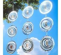 KOSLEOW 3 Pcs Campanas de Viento Espantapajaros, Giratorio 3D de Acero Inoxidable, Molinillo de Viento para Exterior, Ahuyentador de Pajaros para Jardín y Patio