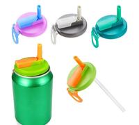 KOSLEOW 4 Unidades Tapas para Latas con Pajita y Asa, Tapones para Latas de Refresco Reutilizables y Antiderrames, para Aberturas Estándar de 54mm Coca-Cola, Cerveza, Refrescos