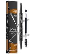 KOSLEOW Lápiz de Cejas 2 en 1 de Doble Punta, Lapiz Cejas Waterproof Efecto 3D, Maquillaje de Larga Duración con Aplicador, Marrón Oscuro, Ideal para Ceja Naturales y Delineador de Ojos