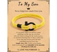 KOSLEOW Pulsera Niño Regalo Cumpleaños 12 13 16 18 Años, Pulsera Tejida a Mano Negra con Tarjeta Inspiradora Siempre Recuerda para Hijos Adolescentes, Regalo 18 Años Chico, Padre e Hijo (YELLOW)