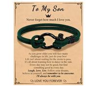 KOSLEOW Pulsera Niño Regalo Cumpleaños 12 13 16 18 Años, Pulsera Tejida a Mano Negra con Tarjeta Inspiradora Siempre Recuerda para Hijos Adolescentes, Regalo 18 Años Chico, Padre e Hijo (GREEN)