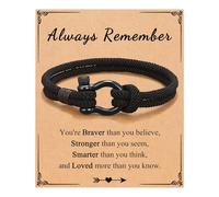 KOSLEOW Pulsera Niño Regalo Cumpleaños 12 13 16 18 Años, Pulsera Tejida a Mano Negra con Tarjeta Inspiradora Siempre Recuerda para Hijos Adolescentes, Regalo 18 Años Chico, Padre e Hijo