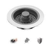 KOSLEOW Tapon Fregadero Cocina 3 en1 Acero Inoxidable con Colador y Filtro, Tapón Universal para Desagüe Fregadero Cocina/Camper, Antiobstrucción