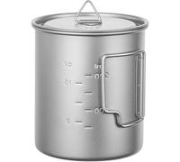 KOSLEOW Taza de Camping de Titanio Puro 750ml con Tapa, Taza Térmica Portátil de Doble Pared con Asa Plegable para Senderismo, Supervivencia y Acampada, Incluye Bolsa de Red