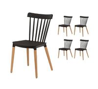Kosmi - Juego de 4 sillas de Bar Estilo escandinavo Negro Modelo Pop con Carcasa de Resina Negra y pies de Madera Natural