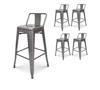 Kosmi - Lote de 4 taburetes de Bar en Metal Crudo con Respaldo pequeño, Silla de Bar Taburete de Metal Altura 66 cm