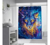 Kosmischer Löwe Duschvorhang Fantasy-Wildtierdesign 90 x 180 cm | Cortina baño tela felino salvaje cielo estrellado con ganchos, cortinas baño galaxia impermeables