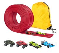 Kosmoflux Pista de Coches para Niños, 4m Pista Coches Flexible con 4 Coches y Bolsa Portátil - Juguete Carreras Portátil para 1/64 Cars para Mayores de 3 Años, Rojo