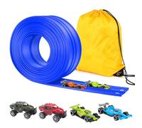 Kosmoflux Pista de Coches para Niños, Pista Coches Flexible con 4 Coches y Bolsa Portátil - Juguete Carreras Portátil para 1/64 Cars para Mayores de 3 Años, Azul