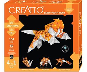 Kosmos 3676 CREATTO Tigre de dientes de sable, diseño de figuras luminosas en 3D, juego de rompecabezas 3D para tigres dientes de sable, lagarto, cabeza de rinoceronte, mamut, decoración creativa de