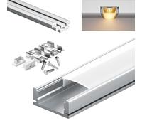 KOSOOM Perfil aluminio para tiras LED de 1 m, juego de 6 piezas con accesorios incluidos, dimensiones totales 17,4 x 7 mm, apto para tiras LED de hasta 12 mm