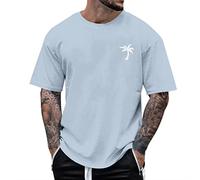 Kosopse Camiseta para hombre de gran altura con estampado de árbol pequeño, camiseta de manga corta con cuello redondo, camiseta de gran altura para hombre, azul claro, XL