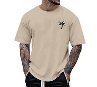 Kosopse Camiseta para hombre de gran altura con estampado de árbol pequeño, camiseta de manga corta con cuello redondo, camiseta de gran altura para hombre, caqui, XXL