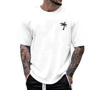 Kosopse Camiseta para hombre de gran altura con estampado de árbol pequeño, camiseta de manga corta con cuello redondo, camiseta de gran altura para hombre, blanco, XL