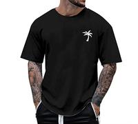 Kosopse Camiseta para hombre de gran altura con estampado de árbol pequeño, camiseta de manga corta con cuello redondo, camiseta de gran altura para hombre, Negro, XXL