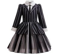 Kosplay Miércoles Addams Cosplay Completo para Niña Disfraz de Miércoles 2 Nevermore Academy Costume Vestido Gótico Negro Uniforme Escolar Navidad Halloween Carnaval Fiesta Traje Chica 110-160