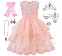 Kosplay Niña Disfraz de Glinda con Accesorios Vestido de Noche Rosa Disfraz de Wicked Costume Bruja Buena Glinda Cosplay Vestido de Princesa Navidad Halloween Carnaval Fiesta Disfraces Chica 110-160