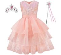 Kosplay Niña Disfraz de Glinda con Accesorios Vestido de Noche Rosa Disfraz de Wicked Costume Bruja Buena Glinda Cosplay Vestido de Princesa Navidad Halloween Carnaval Fiesta Disfraces Chica 110-160