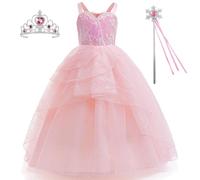 Kosplay Niña Disfraz de Glinda con Accesorios Vestido de Noche Rosa Disfraz de Wicked Costume Bruja Buena Glinda Cosplay Vestido de Princesa Navidad Halloween Carnaval Fiesta Disfraces Chica 110-160
