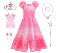 Kosplay Niña Disfraz de Glinda con Accesorios y Pelucas Vestido de Noche Rosa Disfraz de Wicked Costume Bruja Buena Glinda Cosplay Vestido de Princesa Navidad Halloween Carnaval Fiesta Chica 110-150