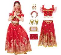 Kosplay Niñas Disfraz de Princesa Jazmín con Accesorios Vestido de Aladdin Princesa Vestido de Jasmine Danza del Vientre Cumpleaños Fiesta Navidad Halloween Carnaval Cosplay Chica Verde/Rojo S-XL