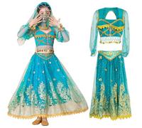 Kosplay Niñas Disfraz de Princesa Jazmín con Accesorios Vestido de Aladdin Princesa Vestido de Jasmine Danza del Vientre Cumpleaños Fiesta Navidad Halloween Carnaval Cosplay Chica Verde/Rojo S-XL